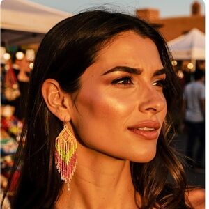 Earrings Beaded Dangle Drop Tassel Handmade Colourful Hook Earrings